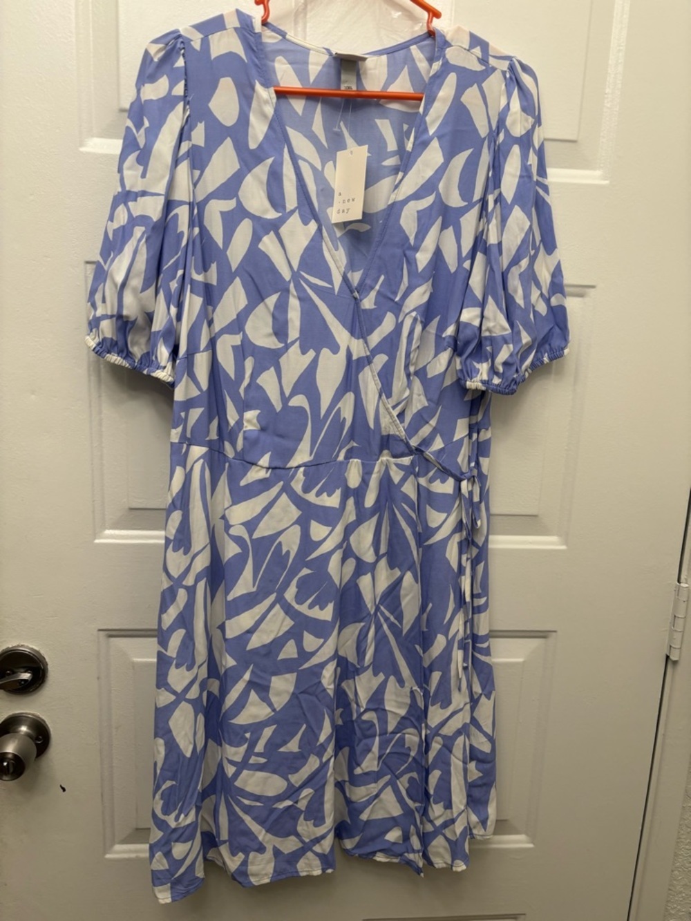 a new day Blue & White Abstract Wrap Midi Dress